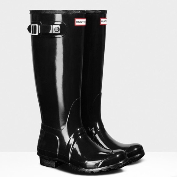 Hunter Shoes - Hunter adjustable black gloss waterproof tall rain boots Size 8
